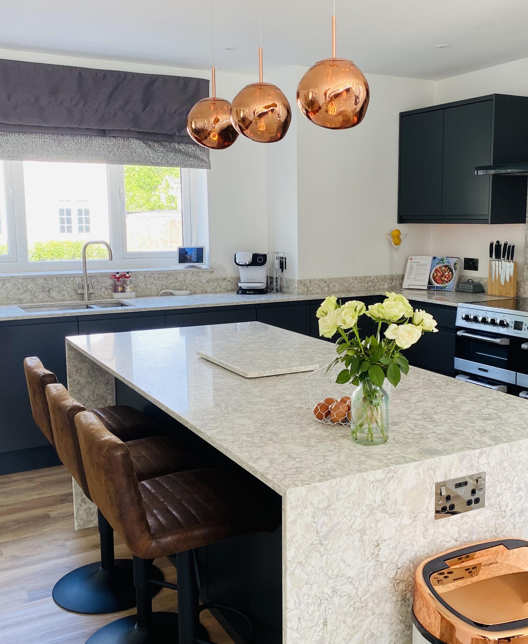 Kitchen worktops, upstands and waterfall island Barkway Hertfordshire