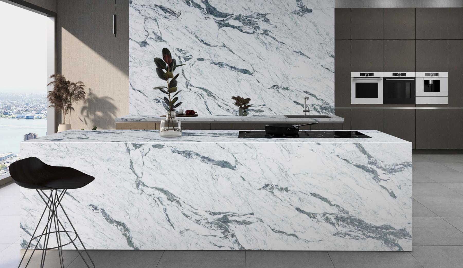 Monsanto island mitred back panel and full Splashback Worktop, Island, bathroom countertop