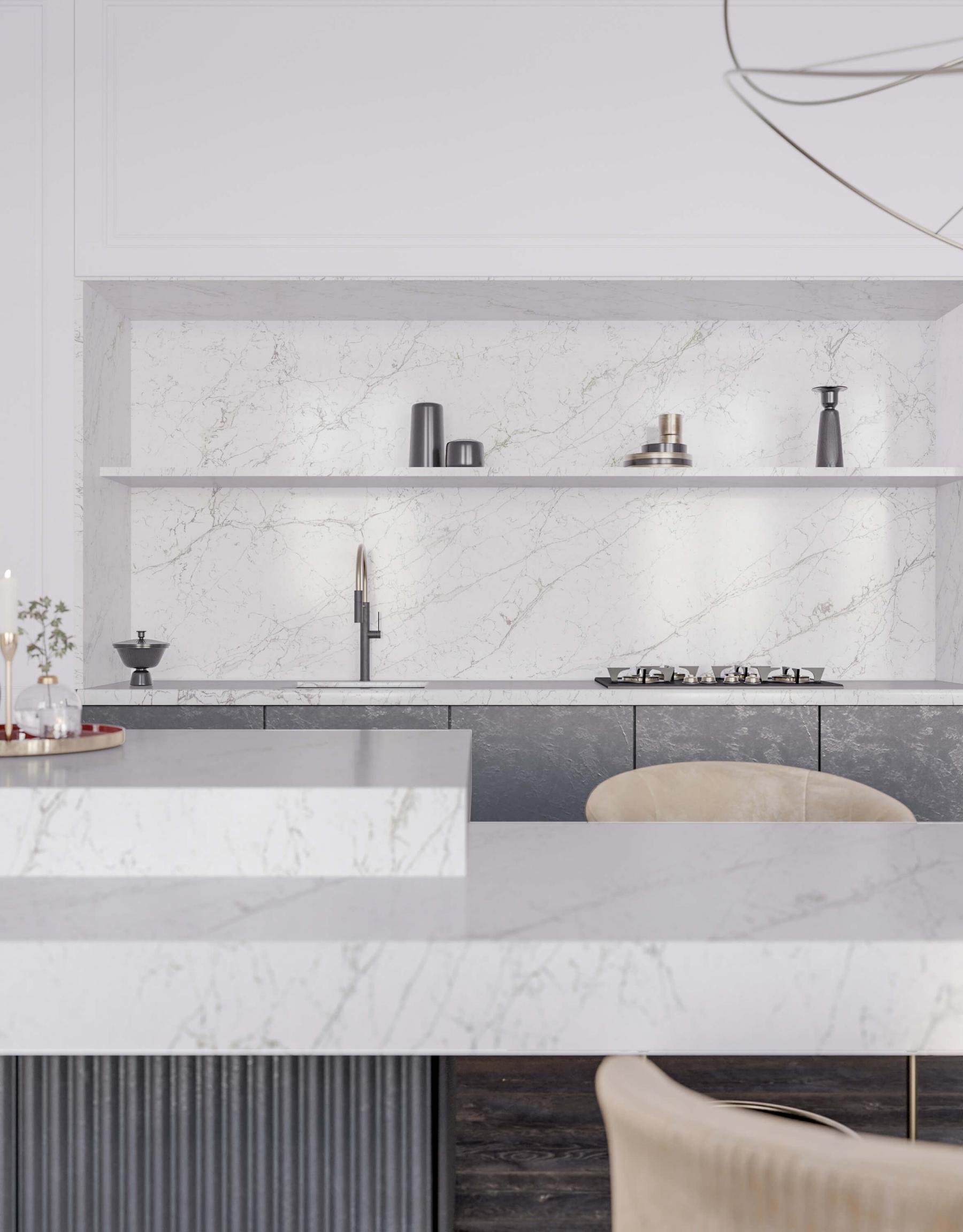 Calacatta Olympos Island, worktop and Splashback 