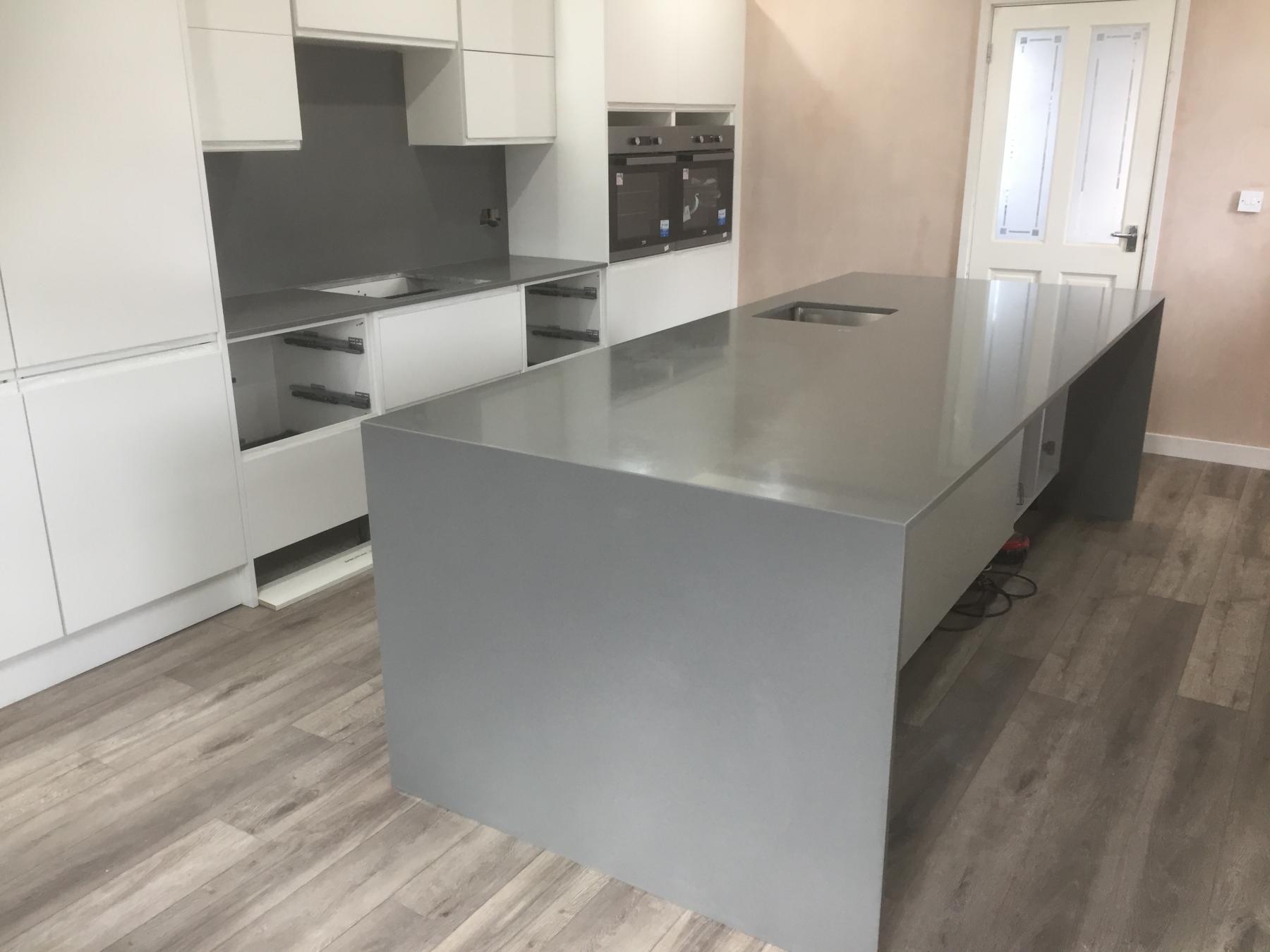 Plomo Grey Island , worktop with full Splashback 