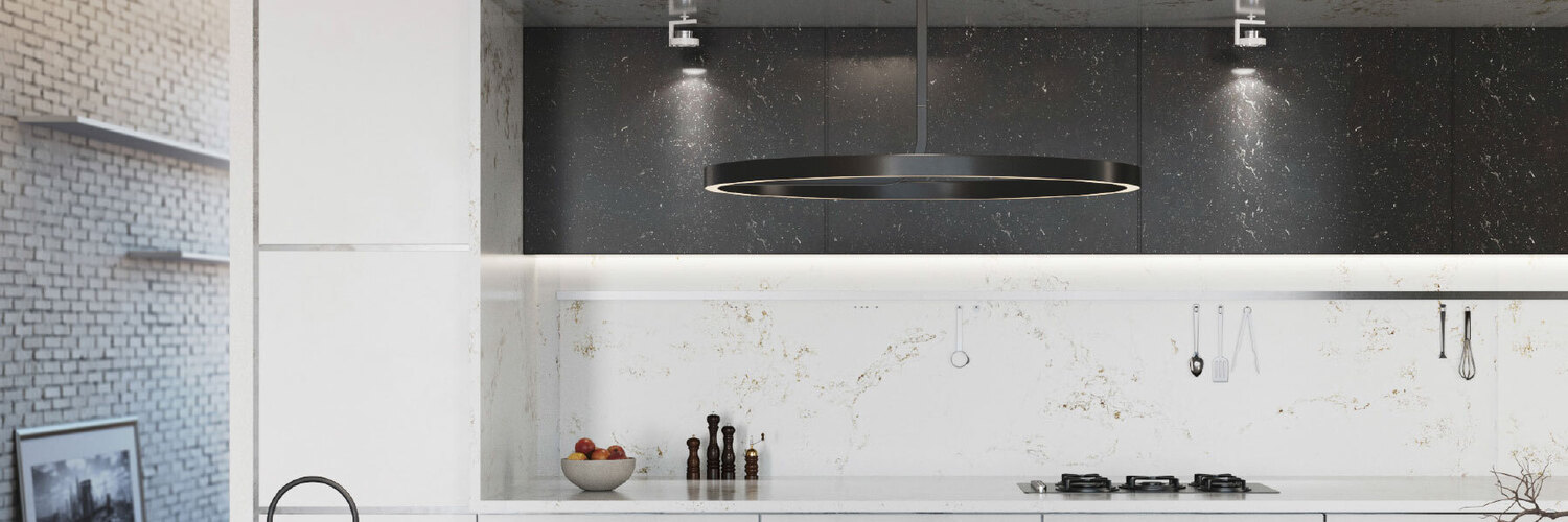 Nebulous Gold worktop and Splashback Created by Arik Levy for Compac
