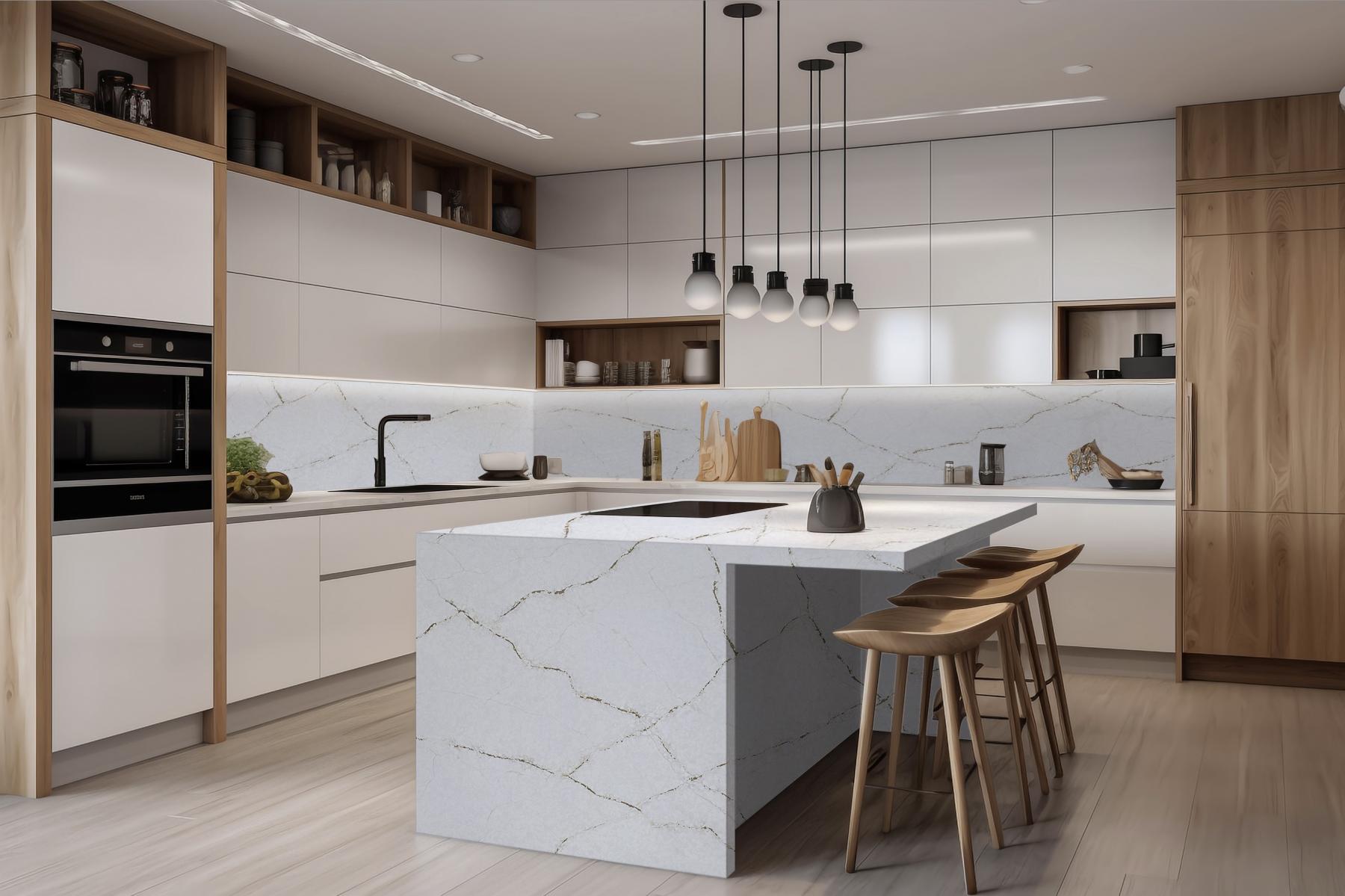 Royal Oro Island and worktop with Splashback polished