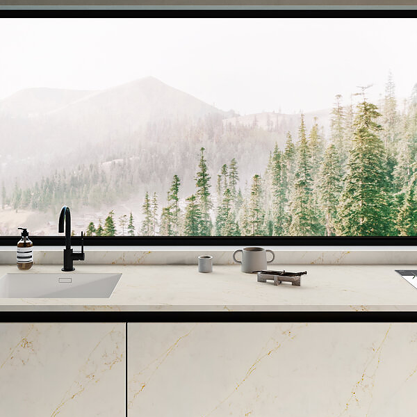Gold worktop with undermounted sink polished and matt
