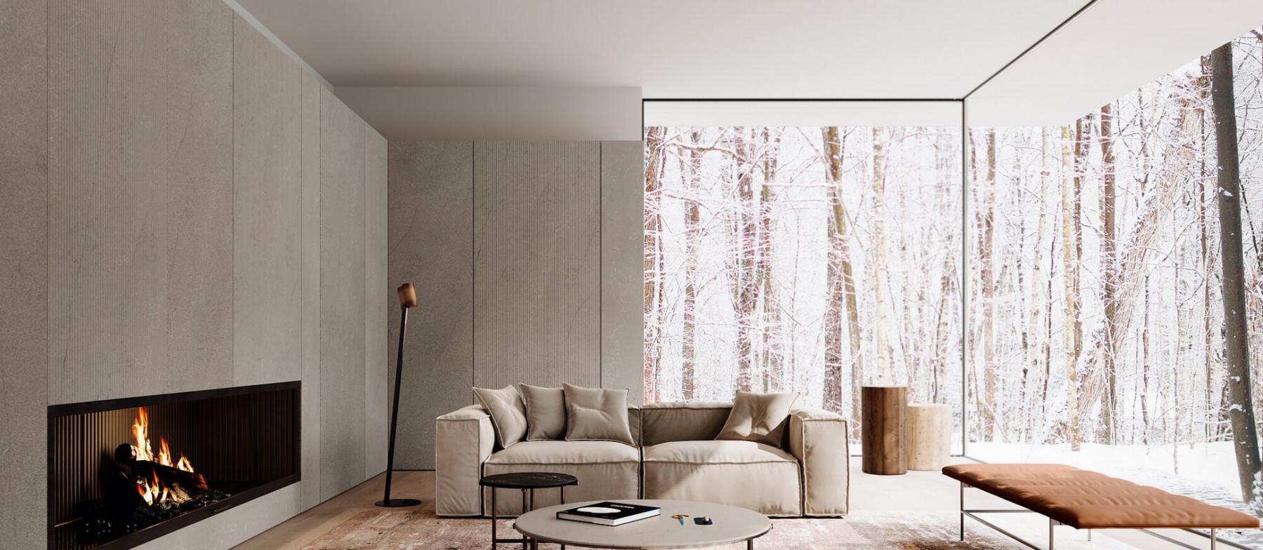 Mystic fireplace wall cladding polished and matt