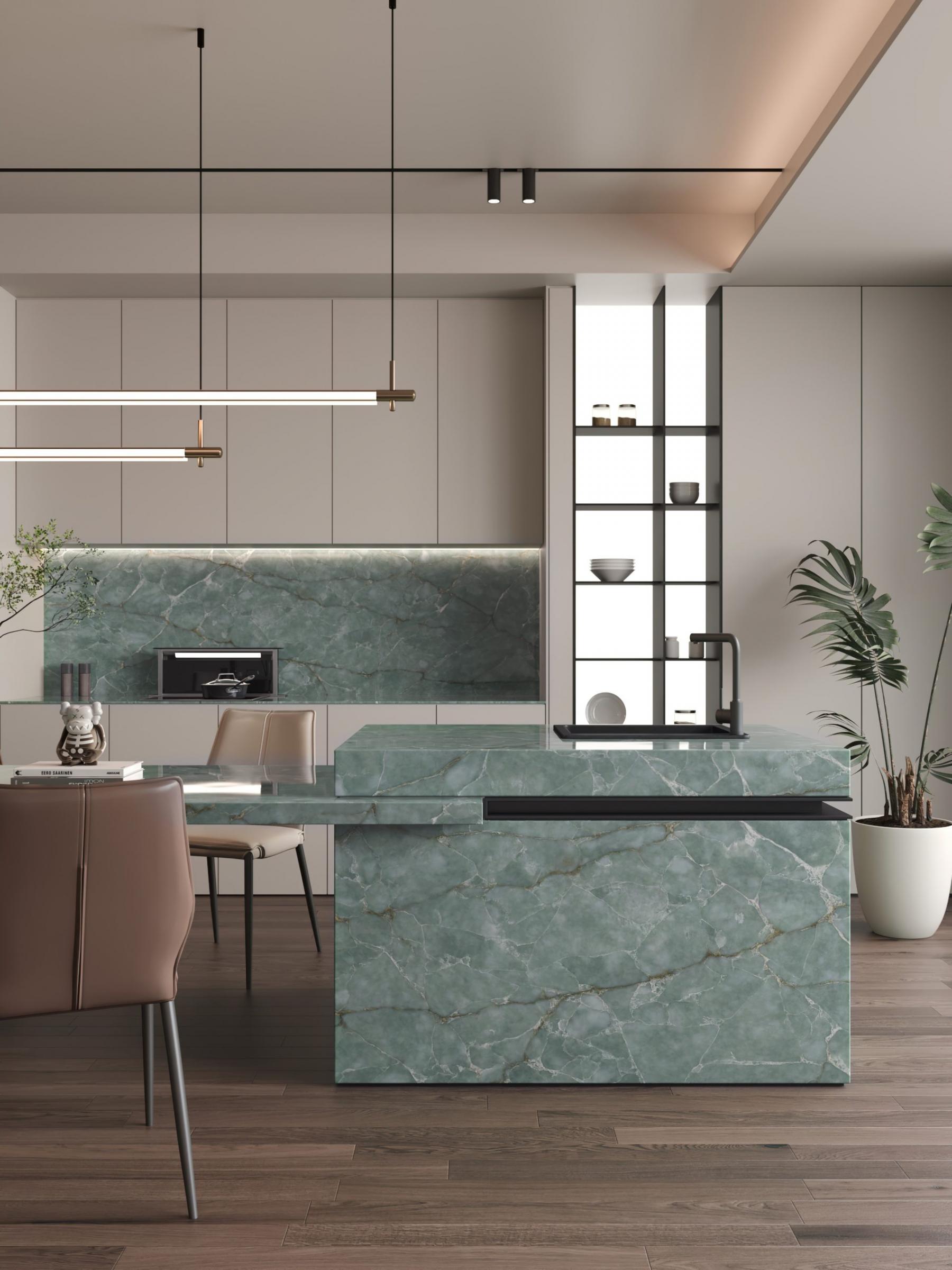 Amonite Verde Island polished, backlit