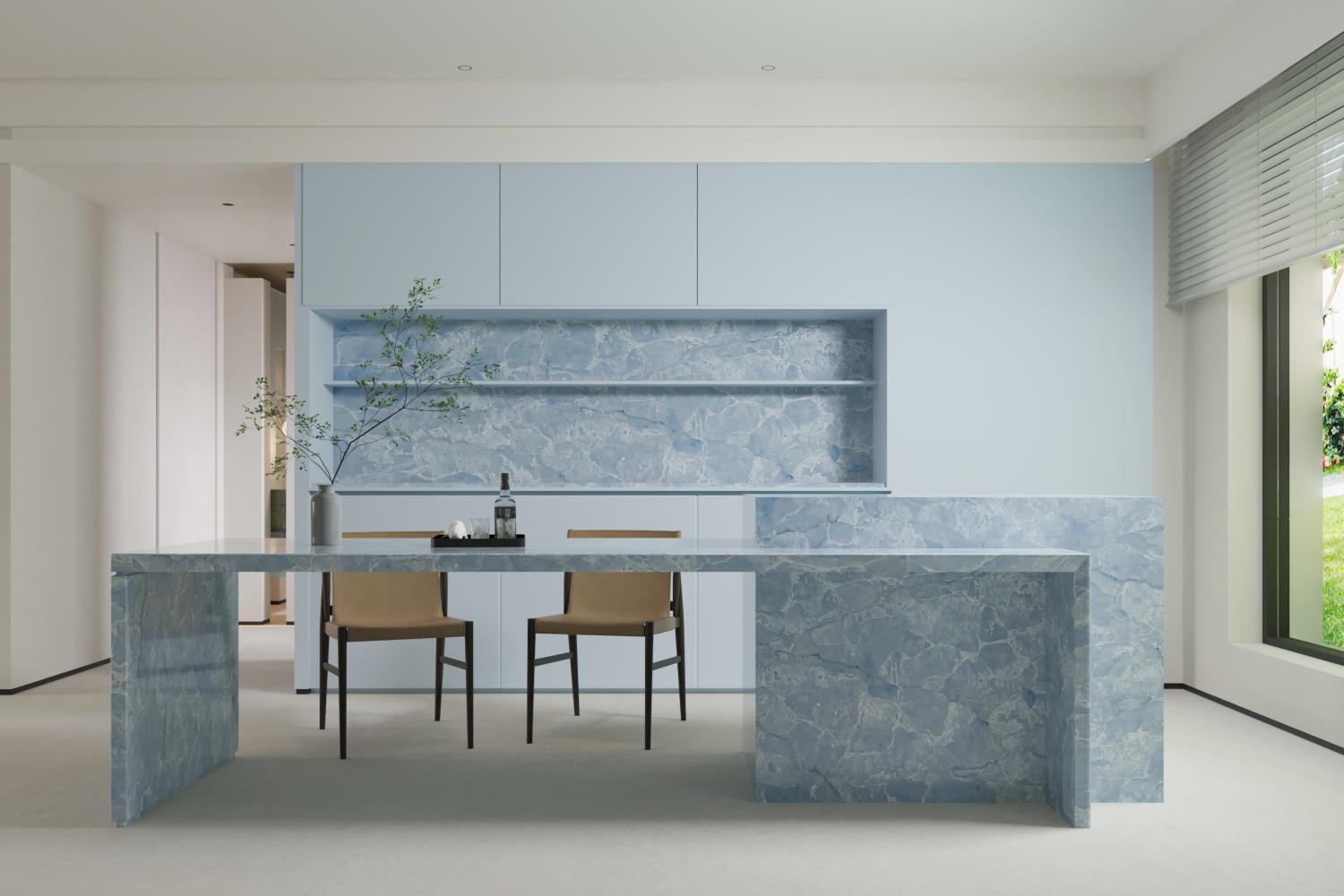 Amonite Azul worktop polished, backlit