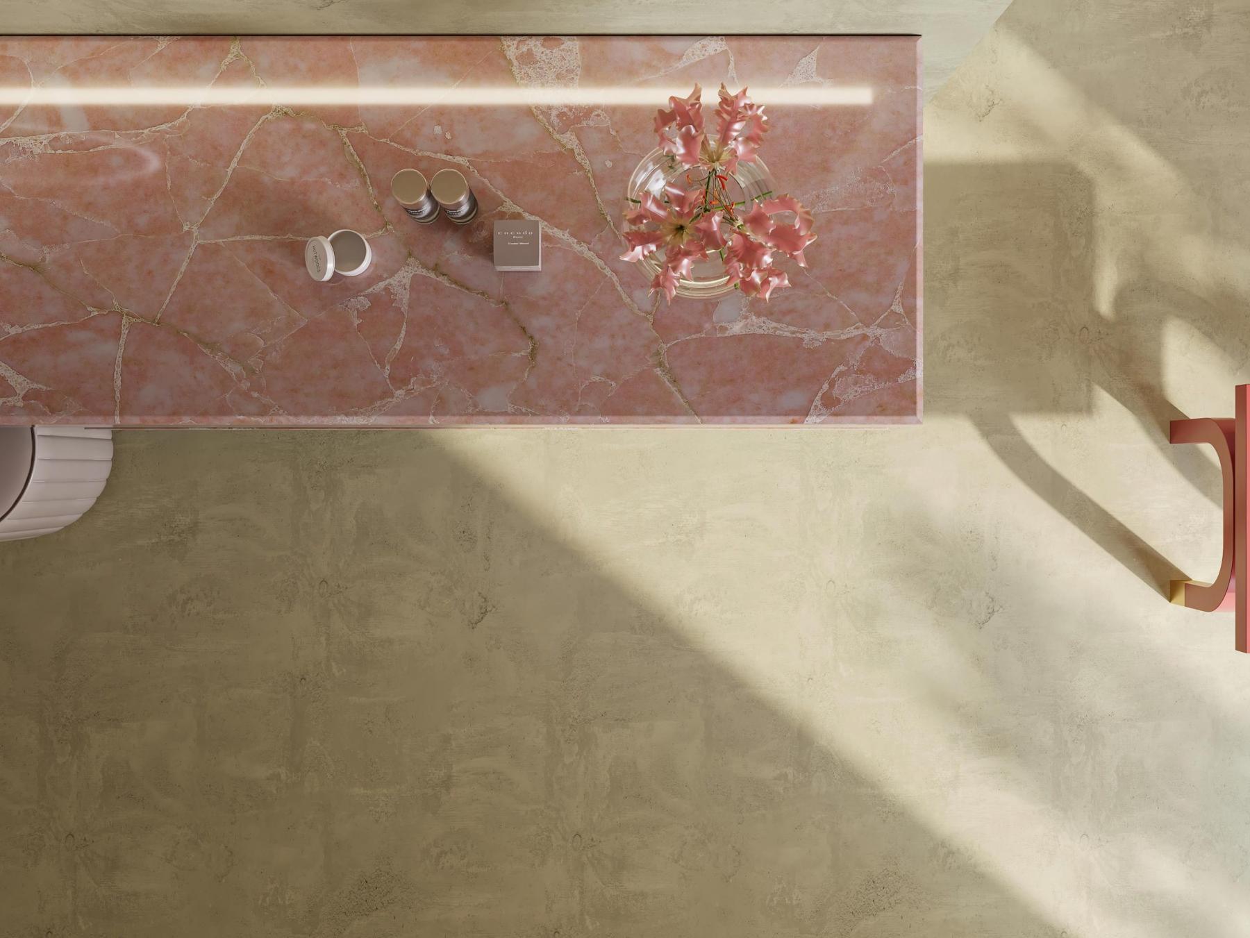 Amonite Pink worktop polished, backlit