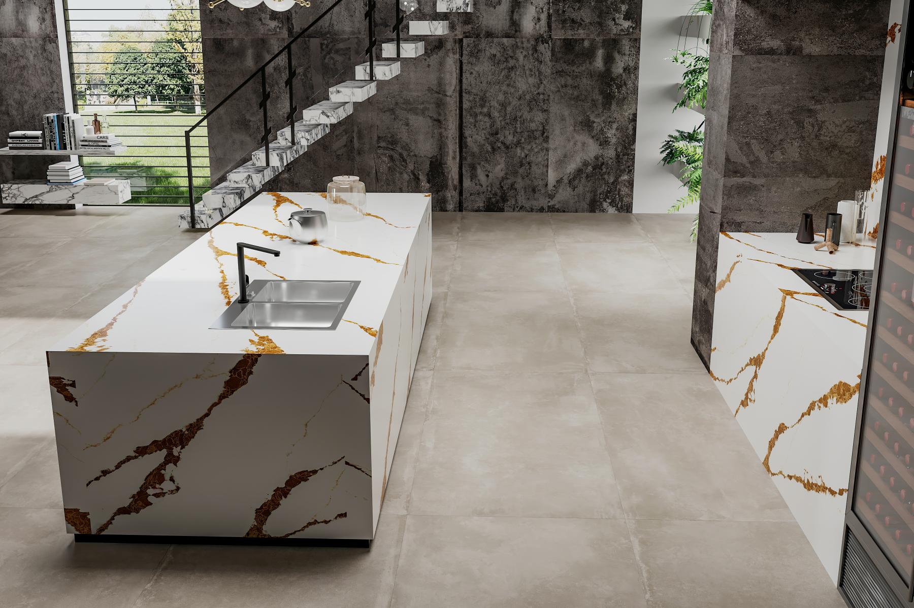 Glitter Lava mitered waterfall polished