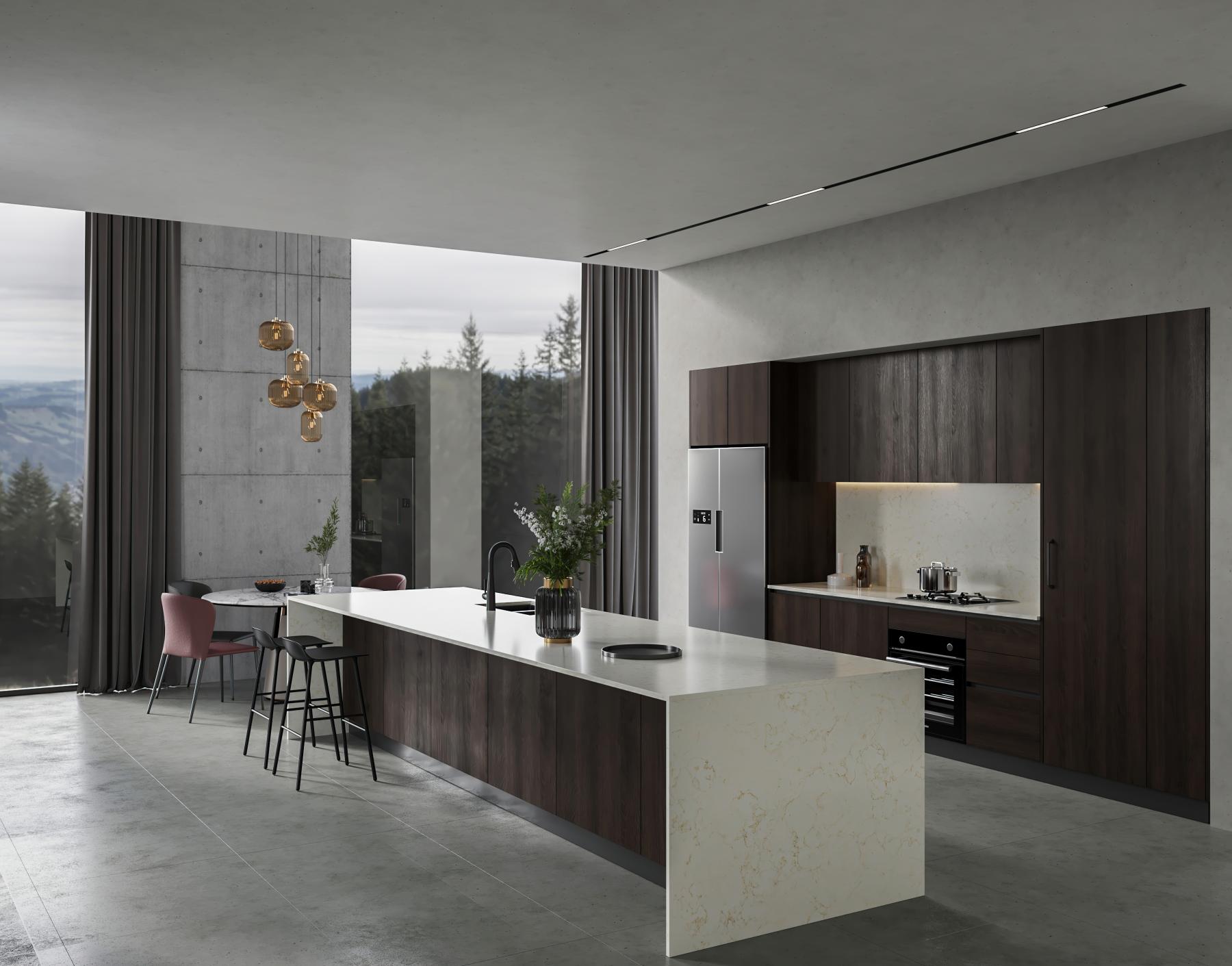 Carrara Gold mitered waterfall polished