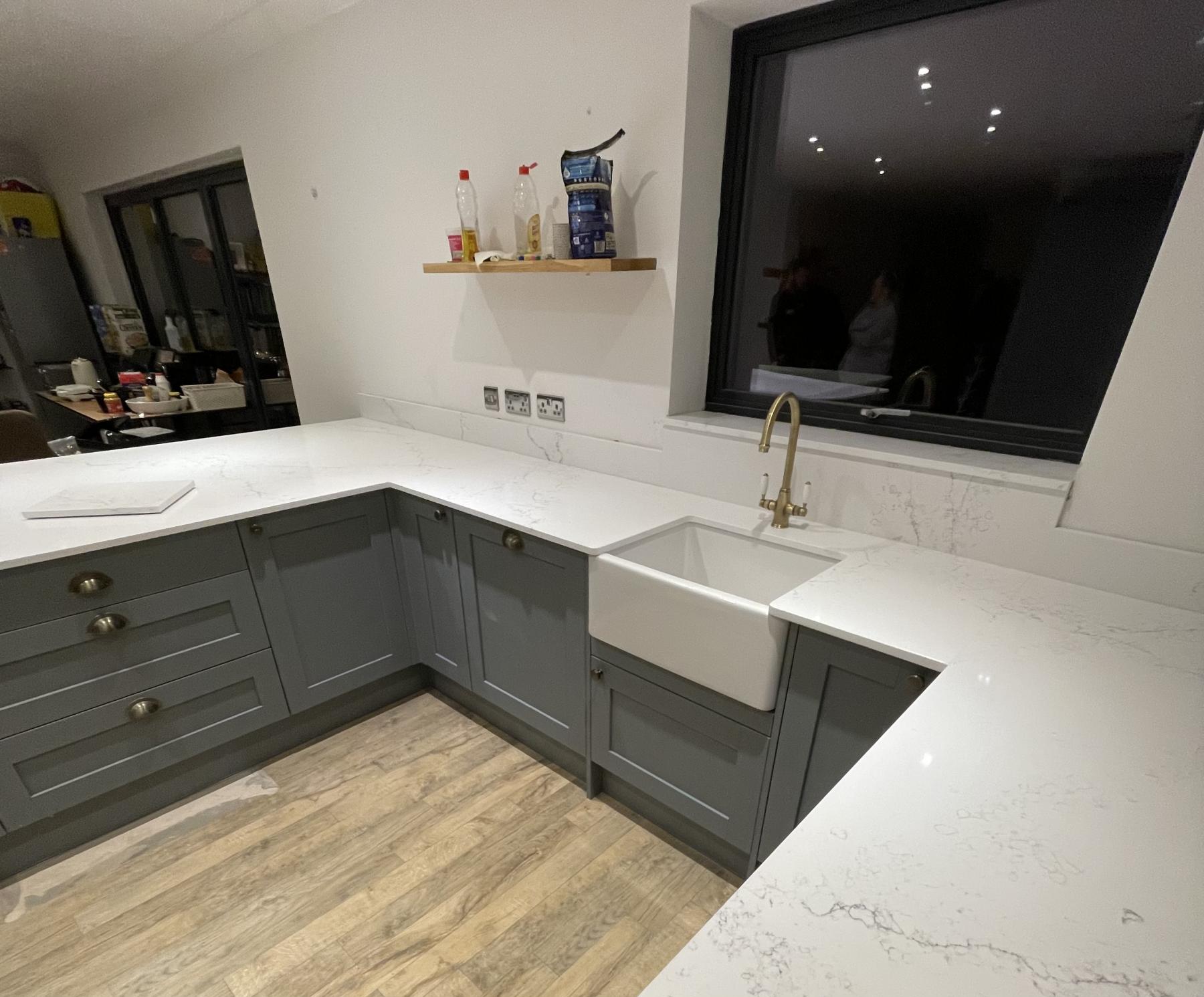 Bianco Frost Belfas sink and window sill. Project: Stotfold 