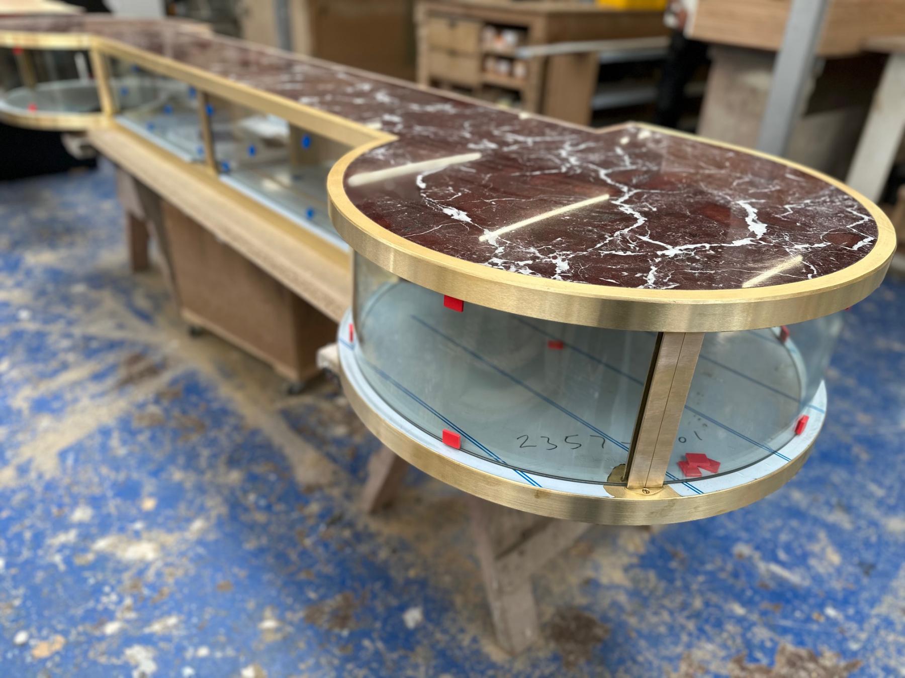 Rosso Levante Marble bar with display cabinet 