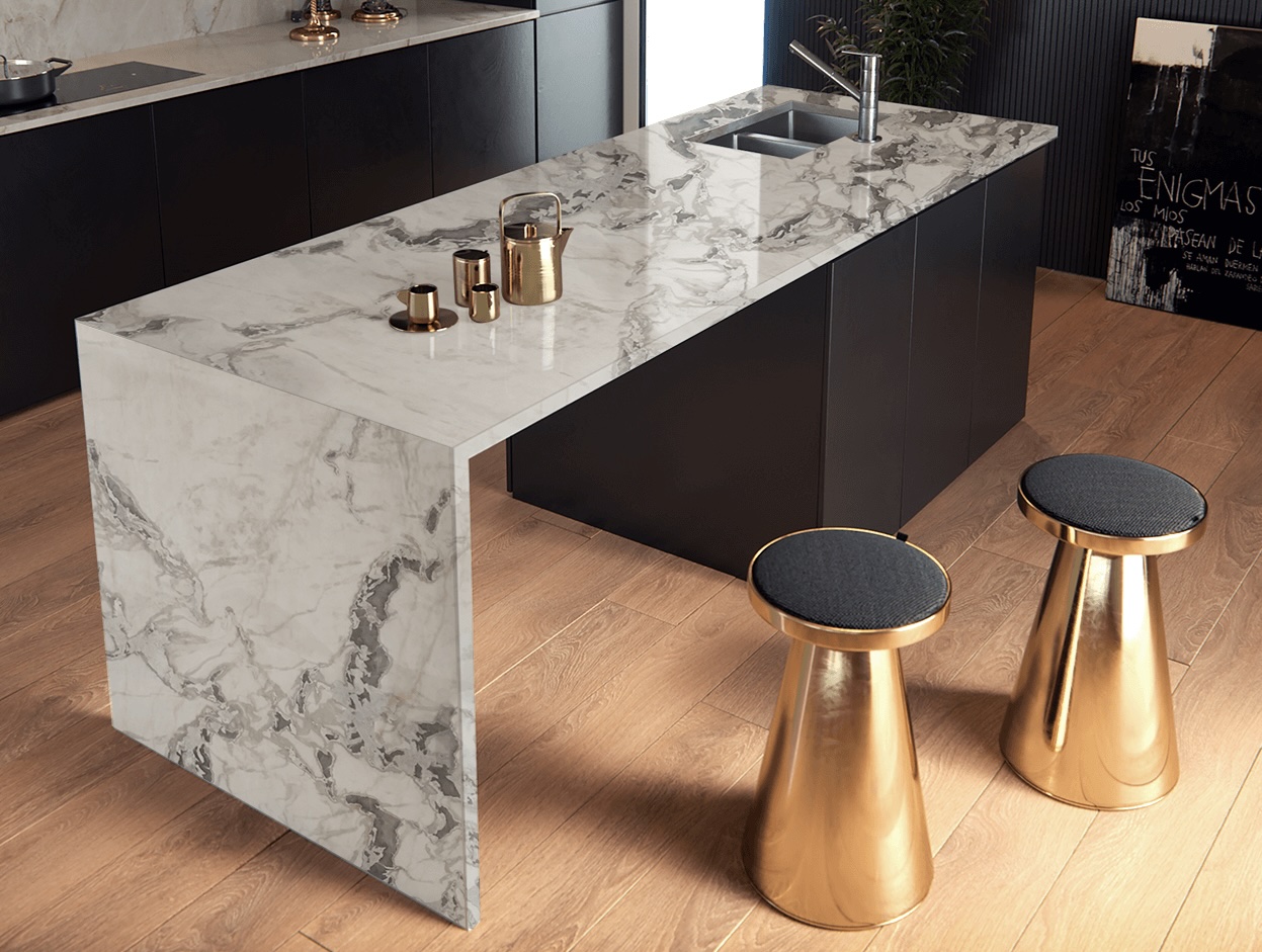 Dover White Marble Island with waterfall 